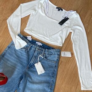 NWT Lulus White Ribbed Crop Long Sleeve
